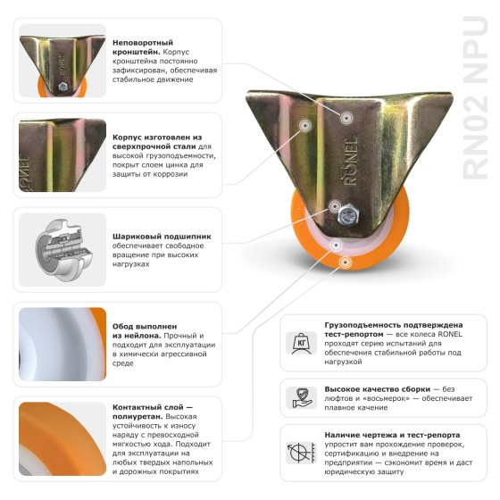 Колесо большегрузное полиуретановое RONEL RN02 NPU 150 Колесо большегрузное полиуретановое RONEL RN02 NPU 150