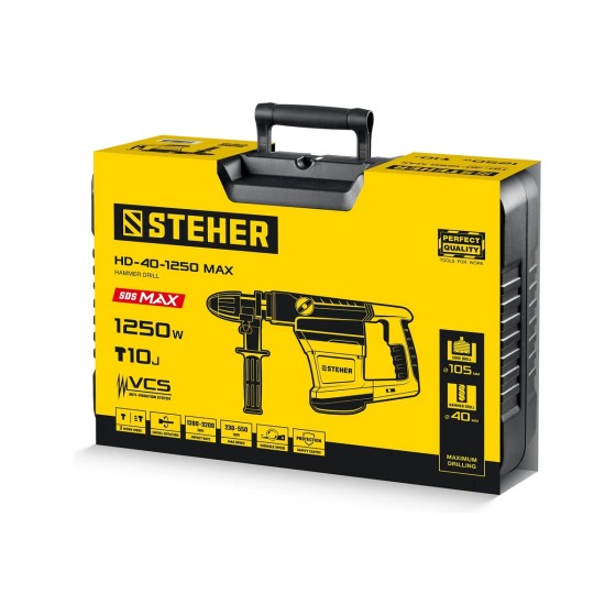 STEHER 40 мм, 1250 Вт, перфоратор SDS-Max (HD-40-1250 MAX) STEHER 40 мм, 1250 Вт, перфоратор SDS-Max (HD-40-1250 MAX)