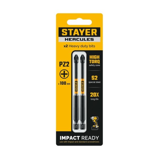 Торсионные биты STAYER PZ 2, 100 мм, 2 шт HERCULES Торсионные биты STAYER PZ 2, 100 мм, 2 шт HERCULES