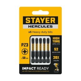 Торсионные биты STAYER PZ 3, 50 мм, 5 шт HERCULES Торсионные биты STAYER PZ 3, 50 мм, 5 шт HERCULES