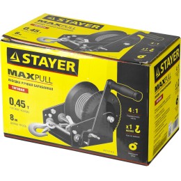 STAYER MAXPull, 0.5 т, 8 м, ручная барабанная тросовая лебедка (43112-0.5)