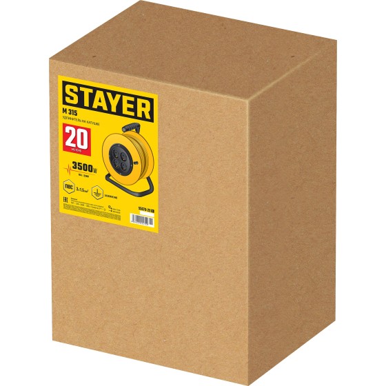 STAYER M-315, ПВС, 3 x 1.5 мм2, 20 м, 3500 Вт, силовой удлинитель на катушке (55078-20) STAYER M-315, ПВС, 3 x 1.5 мм2, 20 м, 3500 Вт, силовой удлинитель на катушке (55078-20)