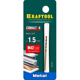 KRAFTOOL COBALT-8, 1.5 х 43 мм, сталь М42, HSS-Co(8%), сверло по металлу (29656-1.5) KRAFTOOL COBALT-8, 1.5 х 43 мм, сталь М42, HSS-Co(8%), сверло по металлу (29656-1.5)