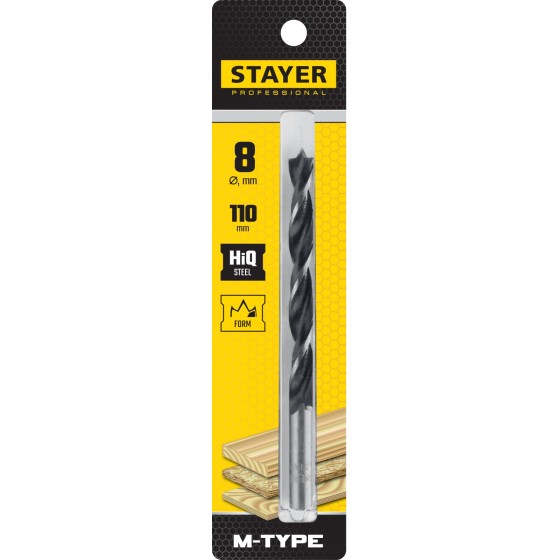 Спиральное сверло по дереву STAYER M-type, 8.0 x 110/80 мм, М-образная заточка (2942-110-08) Спиральное сверло по дереву STAYER M-type, 8.0 x 110/80 мм, М-образная заточка (2942-110-08)