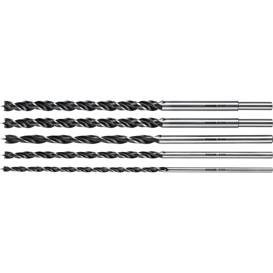 STAYER Maxdrill, 5 шт: 6-8-10-12-14 х 300 мм, набор сверл спиральных по дереву (2943-300-H5) STAYER Maxdrill, 5 шт: 6-8-10-12-14 х 300 мм, набор сверл спиральных по дереву (2943-300-H5)