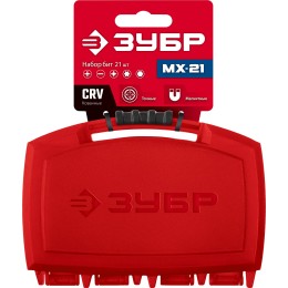 ЗУБР биты ″МХ-21″, CR-V, с магнитным адаптером, набор в компактном ударопрочном боксе (26600-H21)