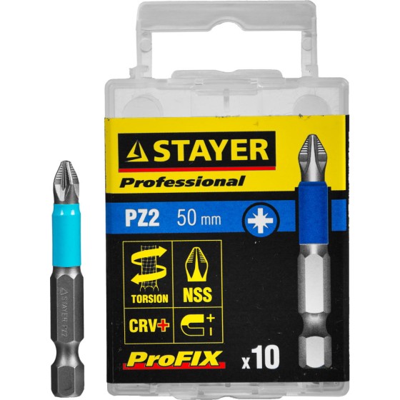 STAYER ProFix PZ2, 50 мм, 10 шт, набор бит, Professional (26223-2-50-10) STAYER ProFix PZ2, 50 мм, 10 шт, набор бит, Professional (26223-2-50-10)