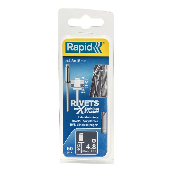 RAPID 4.8 х 18 мм, 50 шт, нержавеющая заклепка (5000397) RAPID 4.8 х 18 мм, 50 шт, нержавеющая заклепка (5000397)