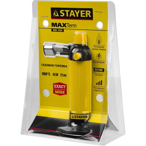 STAYER MaxTerm, MB 300, 1200°С, автономная газовая горелка с пьезоподжигом (55570) STAYER MaxTerm, MB 300, 1200°С, автономная газовая горелка с пьезоподжигом (55570)