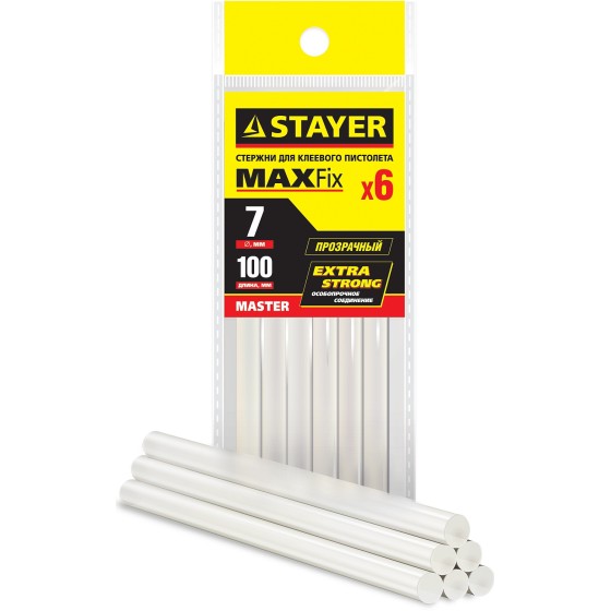 STAYER Cristal, 7 х 100 мм, 6 шт, прозрачные, универсальные клеевые стержни Professional (2-06817-T-S06) STAYER Cristal, 7 х 100 мм, 6 шт, прозрачные, универсальные клеевые стержни Professional (2-06817-T-S06)