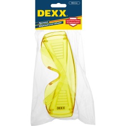 DEXX открытого типа, жёлтые, широкое моностекло с дополнительной боковой защитой и вентиляцией, защитные очки (11051)