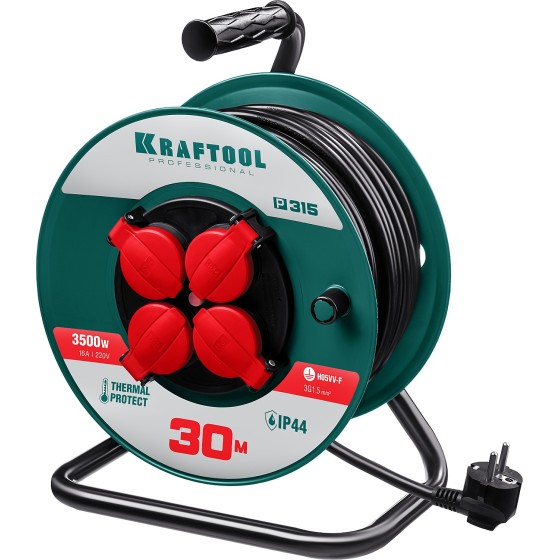 KRAFTOOL P-315, ПВС, 3 x 1.5 мм2, 30 м, 3500 Вт, IP44, силовой удлинитель на катушке (55084-30) KRAFTOOL P-315, ПВС, 3 x 1.5 мм2, 30 м, 3500 Вт, IP44, силовой удлинитель на катушке (55084-30)
