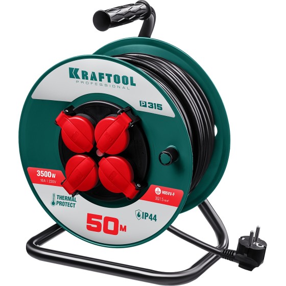 KRAFTOOL P-315, ПВС, 3 x 1.5 мм2, 50 м, 3500 Вт, IP44, силовой удлинитель на катушке (55084-50) KRAFTOOL P-315, ПВС, 3 x 1.5 мм2, 50 м, 3500 Вт, IP44, силовой удлинитель на катушке (55084-50)