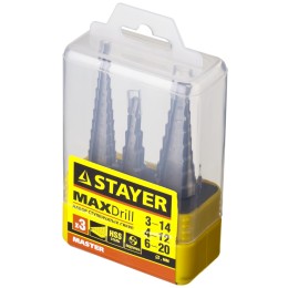 STAYER 3 шт, 3-20 мм, сталь HSS, набор ступенчатых сверл (29660-3-20-H3)