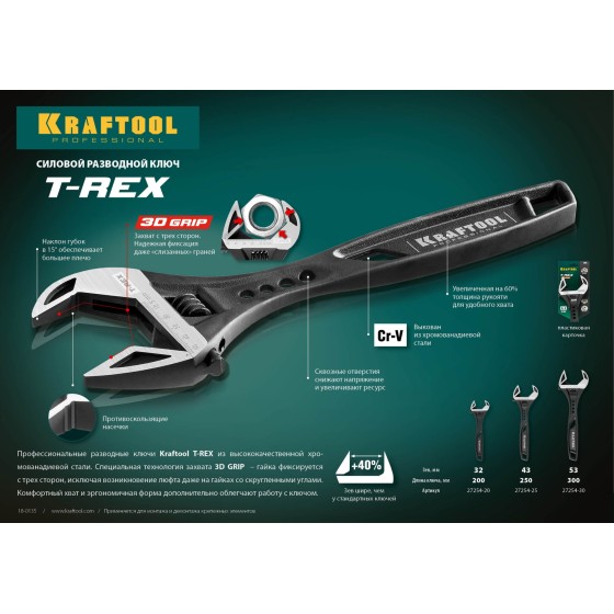 KRAFTOOL T-REX, 200/32 мм, силовой разводной ключ (27254-20)