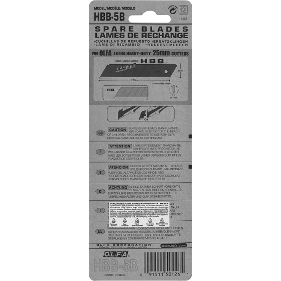OLFA EXCEL BLACK, 25 х 126 х 0.7 мм, 5 шт, сегментированные лезвия (OL-HBB-5B) OLFA EXCEL BLACK, 25 х 126 х 0.7 мм, 5 шт, сегментированные лезвия (OL-HBB-5B)