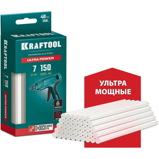 KRAFTOOL Ultra Power, 7 х 150 мм, 40 шт, прозрачные, ультрамощные клеевые стержни (06837-40) KRAFTOOL Ultra Power, 7 х 150 мм, 40 шт, прозрачные, ультрамощные клеевые стержни (06837-40)