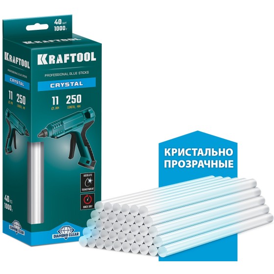 KRAFTOOL Cristal, 11 х 250 мм, 40 шт, кристально прозрачные, клеевые стержни (06846-40) KRAFTOOL Cristal, 11 х 250 мм, 40 шт, кристально прозрачные, клеевые стержни (06846-40)