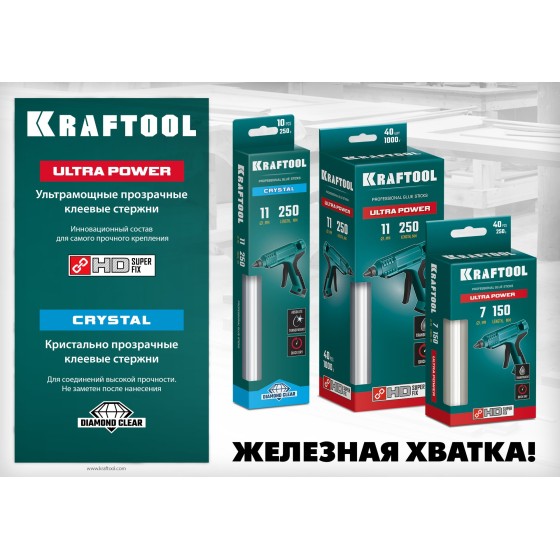 KRAFTOOL Cristal, 11 х 250 мм, 40 шт, кристально прозрачные, клеевые стержни (06846-40) KRAFTOOL Cristal, 11 х 250 мм, 40 шт, кристально прозрачные, клеевые стержни (06846-40)