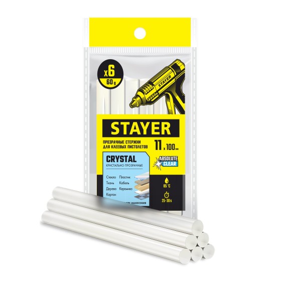 STAYER Cristal, 1 х 100 мм, 6 шт, прозрачные, универсальные клеевые стержни Professional (0682-H6) STAYER Cristal, 1 х 100 мм, 6 шт, прозрачные, универсальные клеевые стержни Professional (0682-H6)