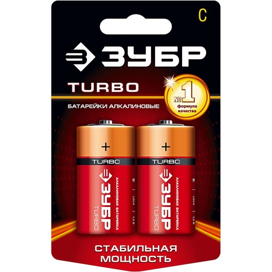 ЗУБР TURBO, С х 2, 1.5 В,, алкалиновая батарейка (59215-2C) ЗУБР TURBO, С х 2, 1.5 В,, алкалиновая батарейка (59215-2C)