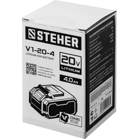 STEHER V1, 20 В, 4.0 А·ч, аккумуляторная батарея (V1-20-4)