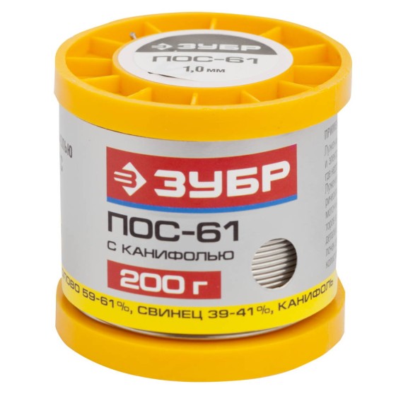 ЗУБР 200 г, 1 мм, трубка, ПОС 61, припой (55450-200-10C) ЗУБР 200 г, 1 мм, трубка, ПОС 61, припой (55450-200-10C)