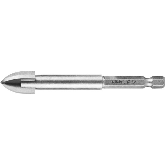 STAYER 14 мм, 4х кромка, HEX 1/4, Сверло по стеклу и кафелю (2985-14) STAYER 14 мм, 4х кромка, HEX 1/4, Сверло по стеклу и кафелю (2985-14)