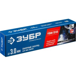 ЗУБР Д 3.0 х 350 мм, 5 кг в коробке, УОНИ 13/55 с основным покрытием, электрод сварочный, Профессионал (40025-3.0) ЗУБР Д 3.0 х 350 мм, 5 кг в коробке, УОНИ 13/55 с основным покрытием, электрод сварочный, Профессионал (40025-3.0)
