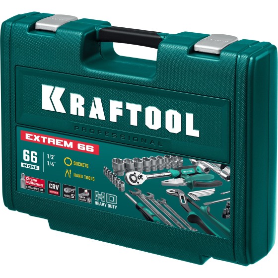 KRAFTOOL EXTREM-66, 66 предм., (1/2″+1/4″), универсальный набор инструмента (27976-H66) KRAFTOOL EXTREM-66, 66 предм., (1/2″+1/4″), универсальный набор инструмента (27976-H66)