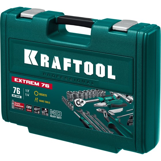 KRAFTOOL EXTREM-76, 76 предм., (1/2″+3/8″+1/4″), универсальный набор инструмента (27889-H76) KRAFTOOL EXTREM-76, 76 предм., (1/2″+3/8″+1/4″), универсальный набор инструмента (27889-H76)