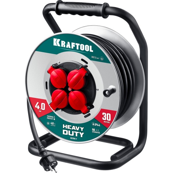 KRAFTOOL КГ 3х2.5 30м 4000Вт IP44, HEAVY DUTYСиловой удлинитель на стальной катушке (55086-30) KRAFTOOL КГ 3х2.5 30м 4000Вт IP44, HEAVY DUTYСиловой удлинитель на стальной катушке (55086-30)
