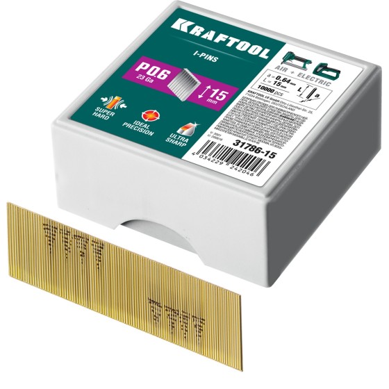 KRAFTOOL тип 23GA (P0.6) 15 мм, 10 000 шт, шпильки для нейлера (31786-15) KRAFTOOL тип 23GA (P0.6) 15 мм, 10 000 шт, шпильки для нейлера (31786-15)