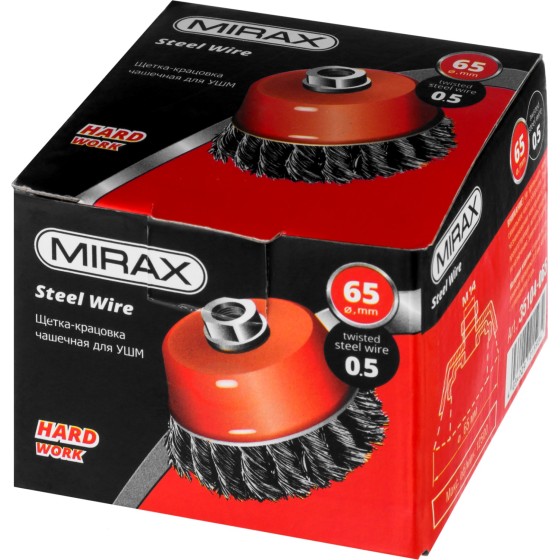 MIRAX 65 мм, жгутированная стальная проволока 0.5 мм, чашечная щетка-крацовка для УШМ (35104-065) MIRAX 65 мм, жгутированная стальная проволока 0.5 мм, чашечная щетка-крацовка для УШМ (35104-065)