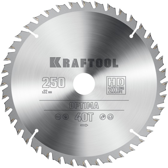 KRAFTOOL Optima, 250 х 32 мм, 40Т, пильный диск по дереву (36951-250-32) KRAFTOOL Optima, 250 х 32 мм, 40Т, пильный диск по дереву (36951-250-32)