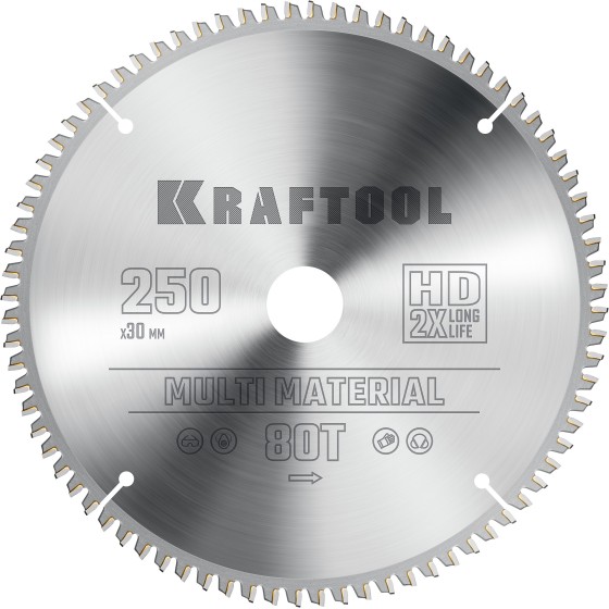 KRAFTOOL Multi Material, 250 х 30 мм, 80Т, пильный диск по алюминию (36953-250-30) KRAFTOOL Multi Material, 250 х 30 мм, 80Т, пильный диск по алюминию (36953-250-30)