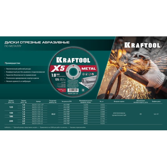 KRAFTOOL X5 Metal 180x1.6 мм по металлу отрезной диск для УШМ (36255-180-1.6) KRAFTOOL X5 Metal 180x1.6 мм по металлу отрезной диск для УШМ (36255-180-1.6)