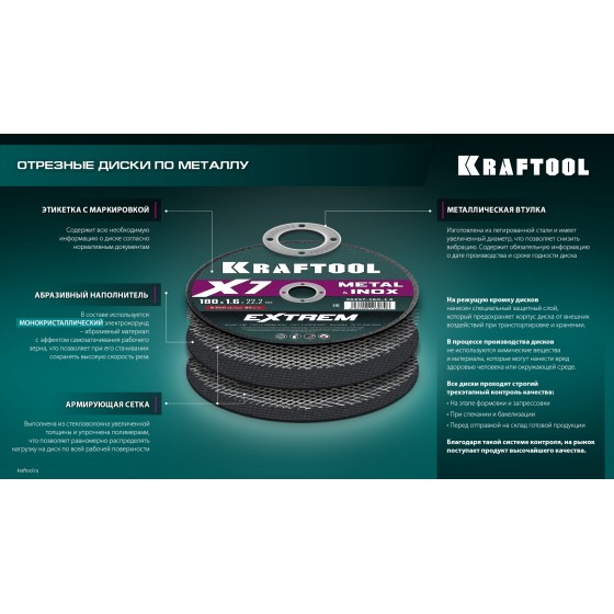 KRAFTOOL X7-EXTREM 180x1.6 мм по металлу отрезной диск для УШМ (36257-180-1.6) KRAFTOOL X7-EXTREM 180x1.6 мм по металлу отрезной диск для УШМ (36257-180-1.6)