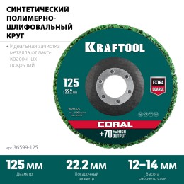 KRAFTOOL 125 х 22.2 мм, круг полимерно-шлифовальный синтетический абразивный (36599-125) KRAFTOOL 125 х 22.2 мм, круг полимерно-шлифовальный синтетический абразивный (36599-125)