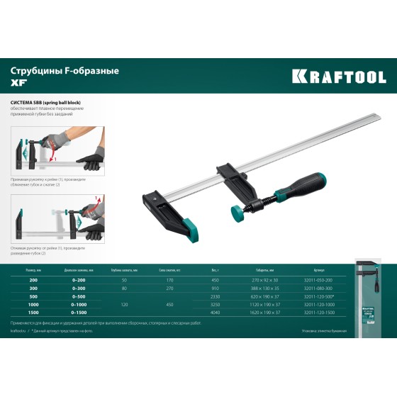 KRAFTOOL MF-500/120, 120 х 500 мм, струбцина F (32011-120-500)