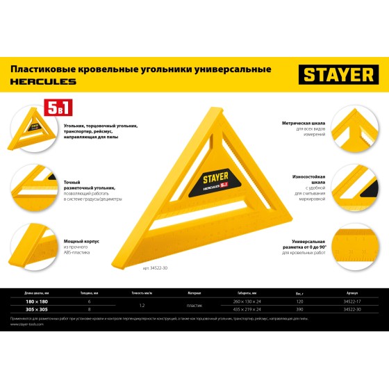 STAYER 170 мм, 5-в-1, универсальный кровельный пластиковый угольник (34522-17) STAYER 170 мм, 5-в-1, универсальный кровельный пластиковый угольник (34522-17)