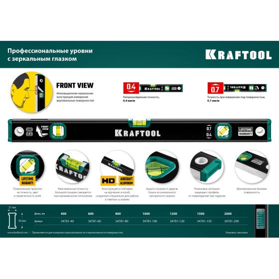 KRAFTOOL 800 мм, с зеркальным глазком, уровень (34781-80) KRAFTOOL 800 мм, с зеркальным глазком, уровень (34781-80)