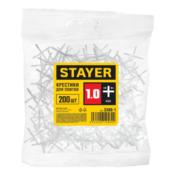 STAYER 1 мм, 200 шт, крестики для плитки (3380-1) STAYER 1 мм, 200 шт, крестики для плитки (3380-1)