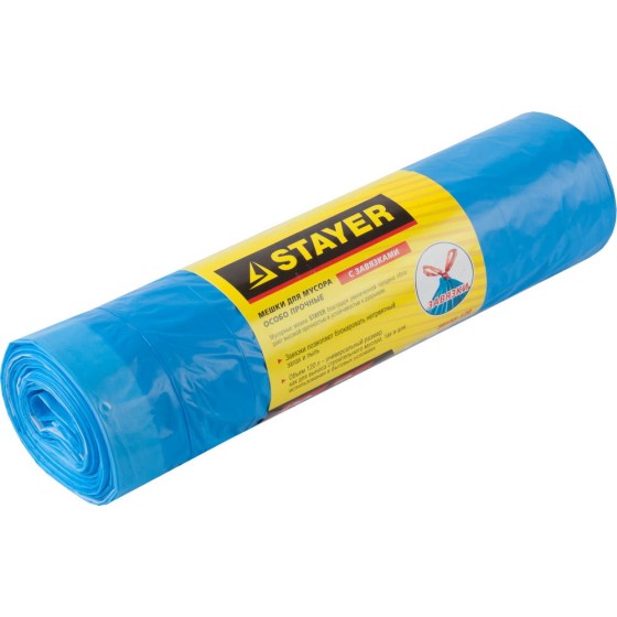 Мусорные мешки Stayer 120 л, 10 шт, синие, особопрочные, особопрочные с завязками (39155-120) Мусорные мешки Stayer 120 л, 10 шт, синие, особопрочные, особопрочные с завязками (39155-120)