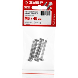 ЗУБР ГОСТ 7798-70, кл. пр. 5.8, M6 х 40 мм, цинк, 5 шт, болт (303086-06-040) ЗУБР ГОСТ 7798-70, кл. пр. 5.8, M6 х 40 мм, цинк, 5 шт, болт (303086-06-040)