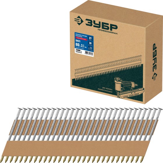 ЗУБР SN21 80 х 3.1 мм, реечные гвозди рифленые оцинкованные, 2010 шт (305396-80) ЗУБР SN21 80 х 3.1 мм, реечные гвозди рифленые оцинкованные, 2010 шт (305396-80)