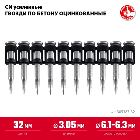 ЗУБР CN усиленные 32 х 3.05 мм, гвозди по бетону оцинкованные, 1000 шт (305387-32) ЗУБР CN усиленные 32 х 3.05 мм, гвозди по бетону оцинкованные, 1000 шт (305387-32)