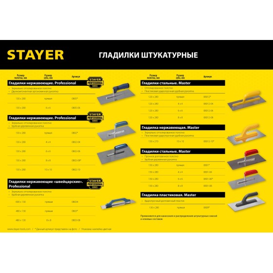 STAYER 130 х 280 мм, штукатурная гладилка, Professional (0802)