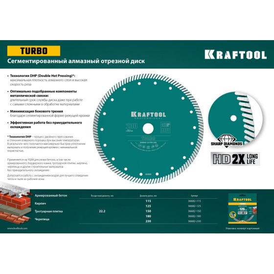 Сегментированный алмазный диск KRAFTOOL Turbo, 115 мм, (22.2 мм, 10 х 2.2 мм) (36682-115) Сегментированный алмазный диск KRAFTOOL Turbo, 115 мм, (22.2 мм, 10 х 2.2 мм) (36682-115)