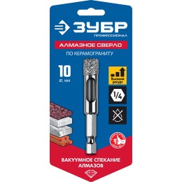 ЗУБР АВК, d 10 мм, (HEX 1/4″, 15 мм кромка), вакуумное алмазное трубчатое сверло, Профессионал (29865-10) ЗУБР АВК, d 10 мм, (HEX 1/4″, 15 мм кромка), вакуумное алмазное трубчатое сверло, Профессионал (29865-10)